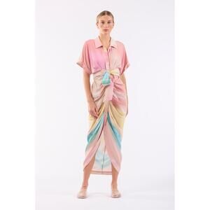 LE SUPERBE Multicolor Sparkling Surf Miki Collared Button Front Tie Waist Dress